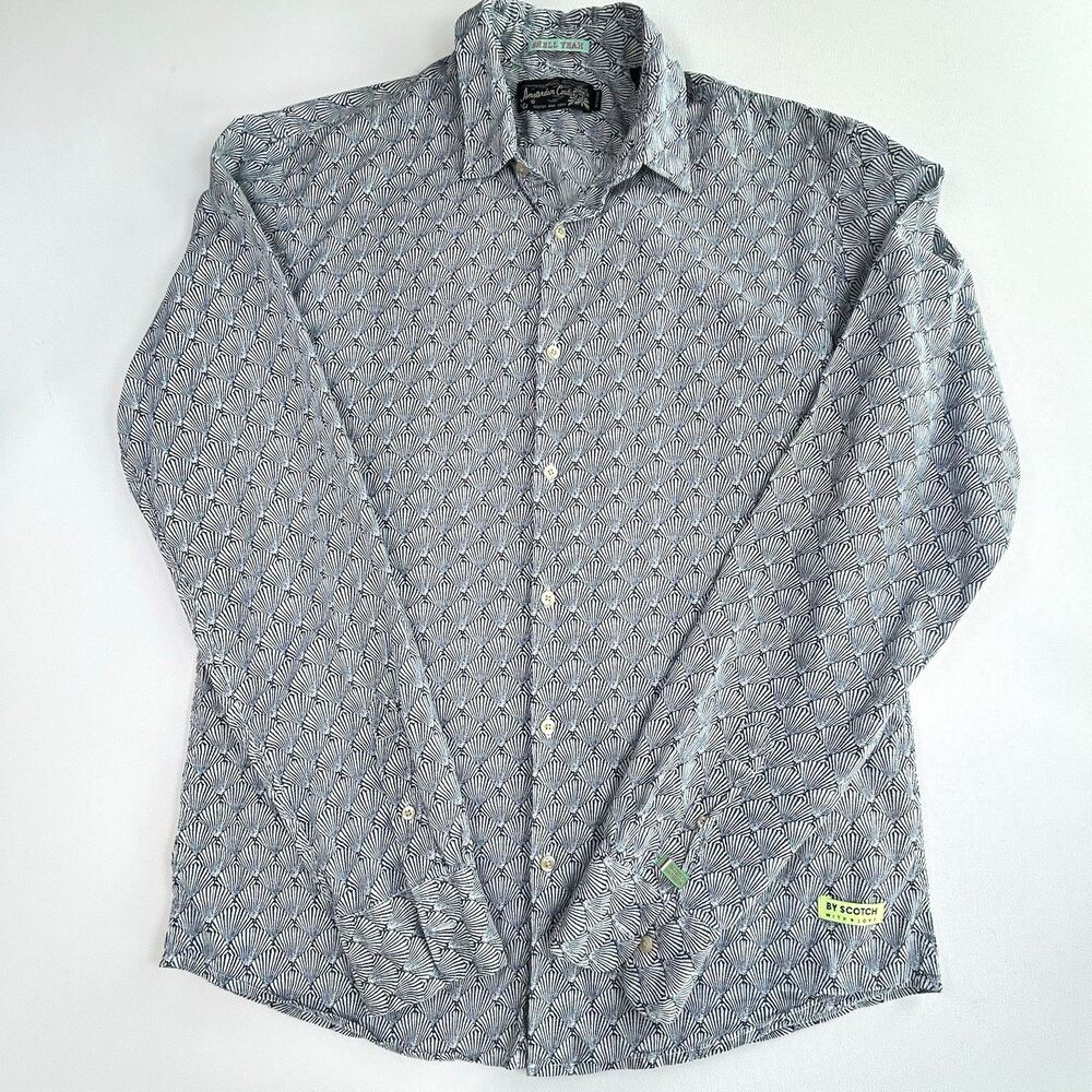 Scotch & Soda Shell Print Button Up Shirt Amsterdam Couture Blue White Cotton M